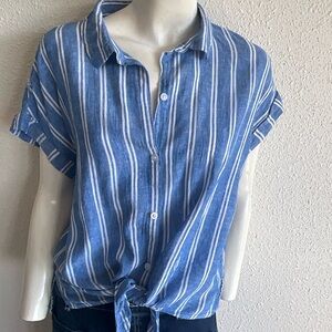 Jachs Linen Blend Striped Button Down Shirt